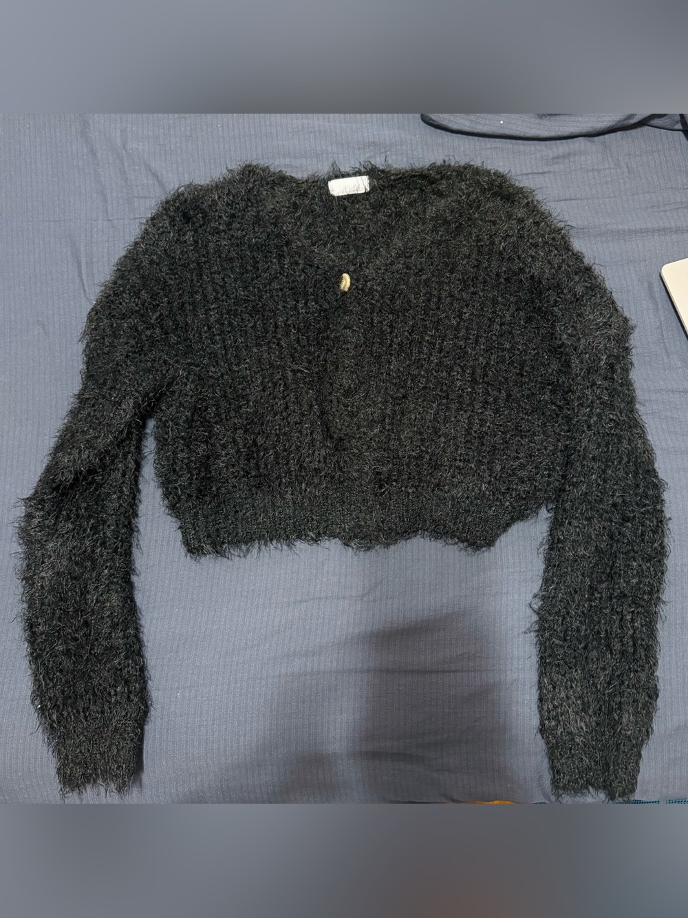 OAK + FORT Black Fuzzy Cropped Cardigan